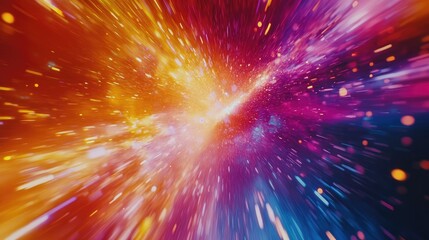 Fototapeta premium Abstract vibrant cosmic explosion, energy burst, star trails, light streaks, colorful nebula.
