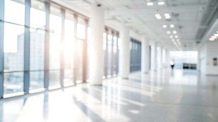 Bright sunlight streaming through windows in large room blurred background modern architecture