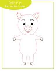 Color it in the outline color pig. Lesson for children education and activities. Age 3-5.