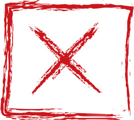Red grunge frame with X symbol for rejection