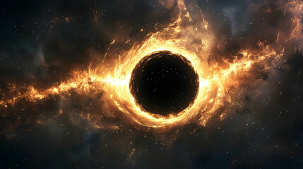 Naklejka premium Cosmic black hole surrounded by fiery nebulae.