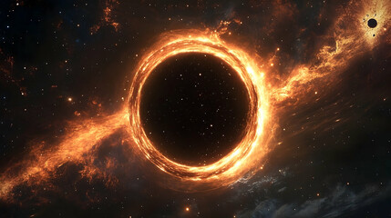 Naklejka premium A cosmic view of a fiery ringed black hole.
