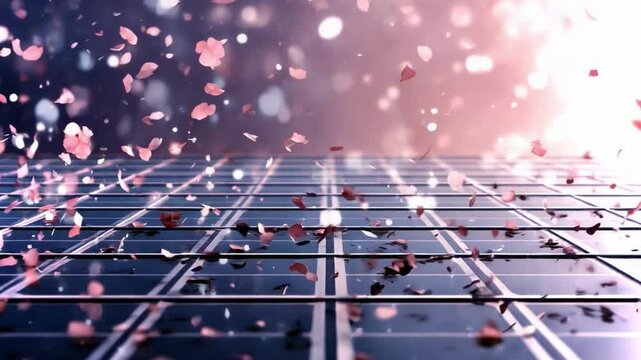 Creative background with falling petals over a modern grid pattern providing eco-friendly ambiance
