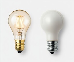 Classic and modern light bulbs displayed side by side on white background