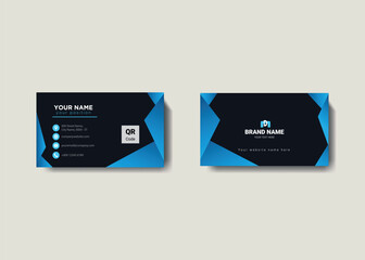  Clean professional business card template, visiting card, business card template, Professional Business Card Design with Blue and Black Accents.