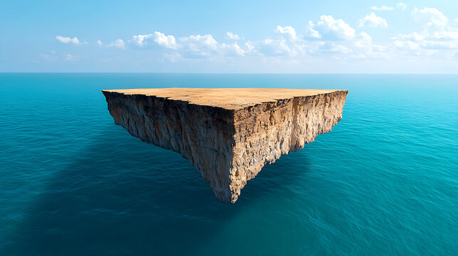 Small Tan Island in Blue Ocean Under Bright Sky - Powered by Adobe