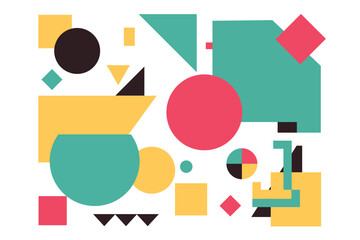 Geometric shapes in a colorful composition create a modern and abstract design on a clean white background.