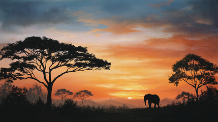 African Sunset with Elephant Silhouette