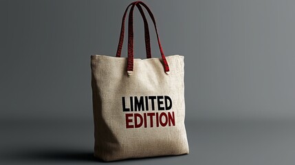 Stylish burlap tote bag with Limited Edition text design.