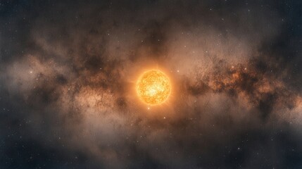 Fototapeta premium A Bright Star Shining in the Vastness of Space, Surrounded by the Beautiful Milky Way Galaxy