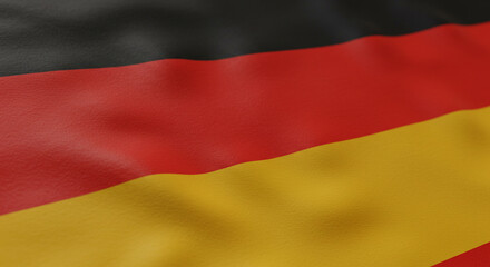 Naklejka premium Flag of Germany waving realistically against daytime sky background with white clouds. German national symbol, patriotism, Berlin travel, European country concept banner.