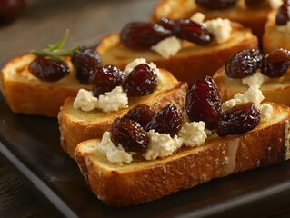 Delicious Toasted Bread with Creamy Cheese and Sweet Raisins