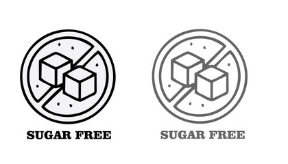 Sugar free icon. No added sugar label. Diabetic illustration, logo, symbol, sign, stamp, tag, emblem, mark or seal for product packaging isolated