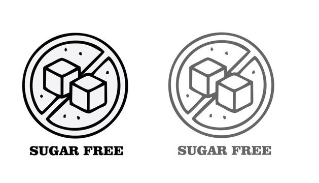 Sugar free icon. No added sugar label. Diabetic illustration, logo, symbol, sign, stamp, tag, emblem, mark or seal for product packaging isolated