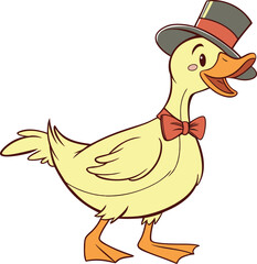 Charming Cartoon Duck with Bow Tie and Top Hat – Elegant and Whimsical Character Illustration for Children's Media