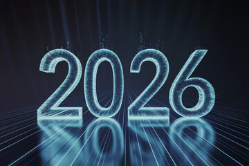 Glowing 2026 New Year on Dark Blue Background