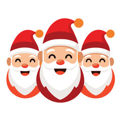 a trio of cheerful Santa Claus faces, each with a unique expression on white  background