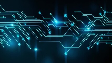 Futuristic circuit design in blue and black, highlighting connectivity and technology - Powered by Adobe