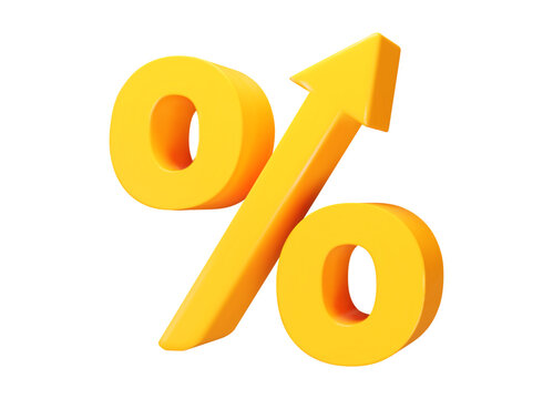 3d yellow percent up icon. High percentage or growth symbol. Economic recovery sign. Stock vector illustration on isolated background. 