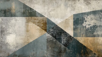 Abstract geometric art with textured triangles in muted earth tones.