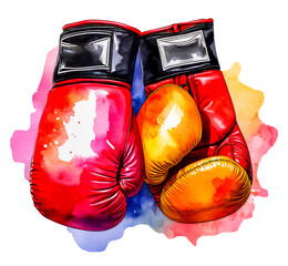Watercolor Painting of Red  Boxing Gloves, Colorful watercolor painting of two boxing gloves.