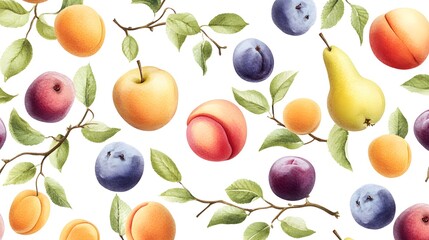 Obraz premium Fruit pattern design with watercolor style.