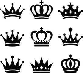 Royal Crown Silhouette Set | King & Queen Vector Icons Elegant Crown Silhouettes | Royalty Emblem Designs