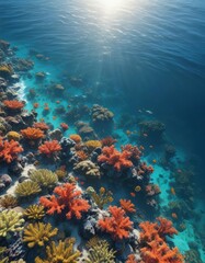 Sun-dappled ocean surface, vibrant coral reef below , tranquil, underwater, calm