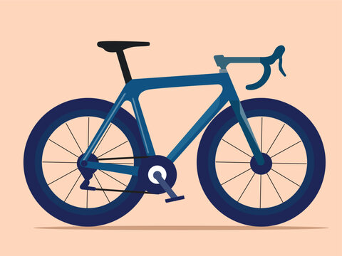 Road bike, bicycle for race, with blue frameset simple vector illustration