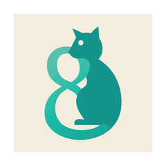 Teal cat silhouette incorporated with the number eight symbol on a neutral background