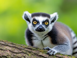 Obraz premium Close-up lemur on tree trunk