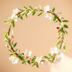 Fototapeta premium Delicate floral frame arranged with greenery, styled for spring gifts