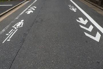 White bicycle navigation mark on the asphalt