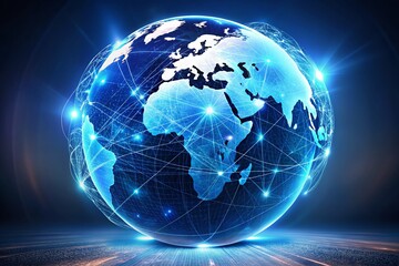 Fototapeta premium Abstract Digital Globe: Holographic World Map, Global Network Connectivity