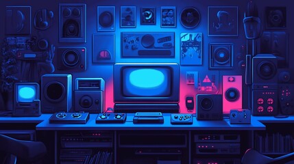Fototapeta premium Retro Synthwave 80s Tech Setup