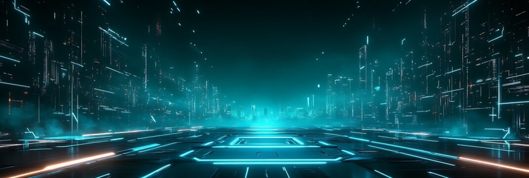 Cyber City Grid: A futuristic cityscape pulses with digital life, the intricate network of glowing lines creating a captivating display of technological advancement and the promise of tomorrow.
