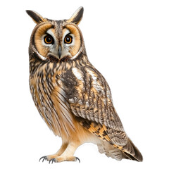 Naklejka premium Standing Owl Detailed Plumage with Isolated White Background