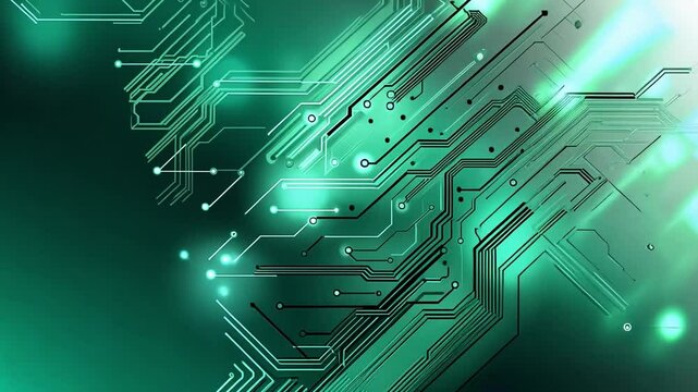 Vibrant green abstract circuit design representing technology and innovation in a modern space