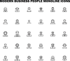 Modern Business People Monoline Icons  Minimal Vector Set with Bold Outline Style