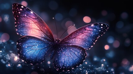 Sparkling butterfly, night bokeh, nature, magic, design