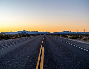 Naklejka premium Desert highway at sunset. Endless road, journey, freedom concept.