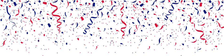  United States of America Independence Day confetti with a stars and sparks . Red,blue and  white confetti border or banner. Fireworks for 4th of July .USA  sparkling falling glitter background. 