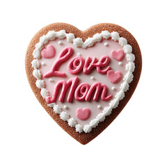 A beautifully decorated heart-shaped cookie, a sweet message of love, perfect for mom!