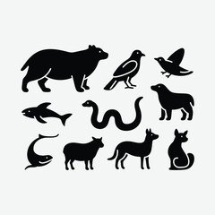 Explore a collection of simple animal line drawings with black outlines on a white background. Includes diverse species, wildlife icons, pets, marine life, and editable vector graphics.