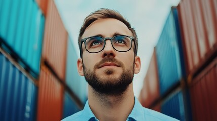 Logistics manager overseeing shipment containers and warehousing