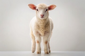 Fototapeta premium Adorable Minimalist Sheep: Cute Fluffy Lamb on White Background - Stock Photo