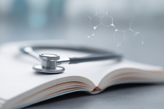 minimalistic image of stethoscope lying on open book representing complex field of bioethics