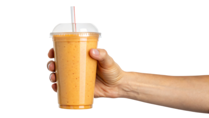 hand holding a smoothie of juice isolated