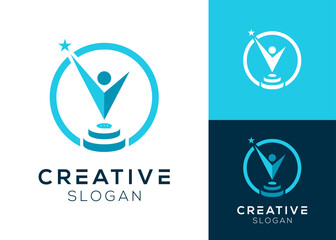 Abstract leader on podium and stars logo design for community, leaders and achievement