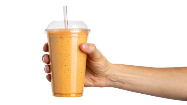 hand holding a smoothie of juice isolated
